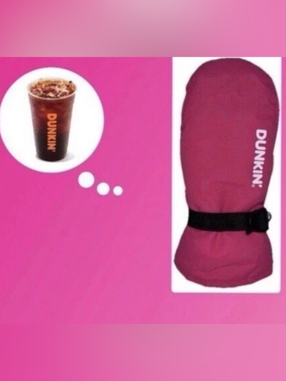 NWOT Official Dunkin' Donuts Pink Mitten Glove Collectible Iced Coffee Cold Hand